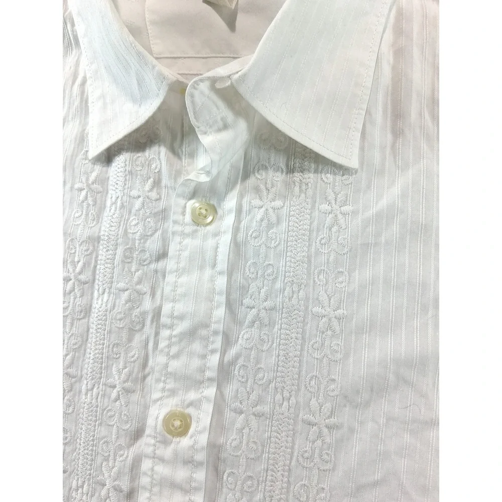 Banana Republic Button Down Mens L White Classic Fit Embroidered Floral Stripe